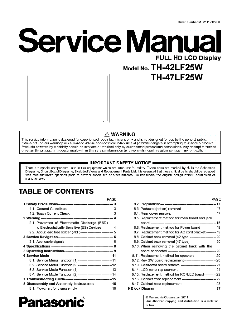 PANASONIC TH-42LF25W TH-47LF25W [SM] service manual